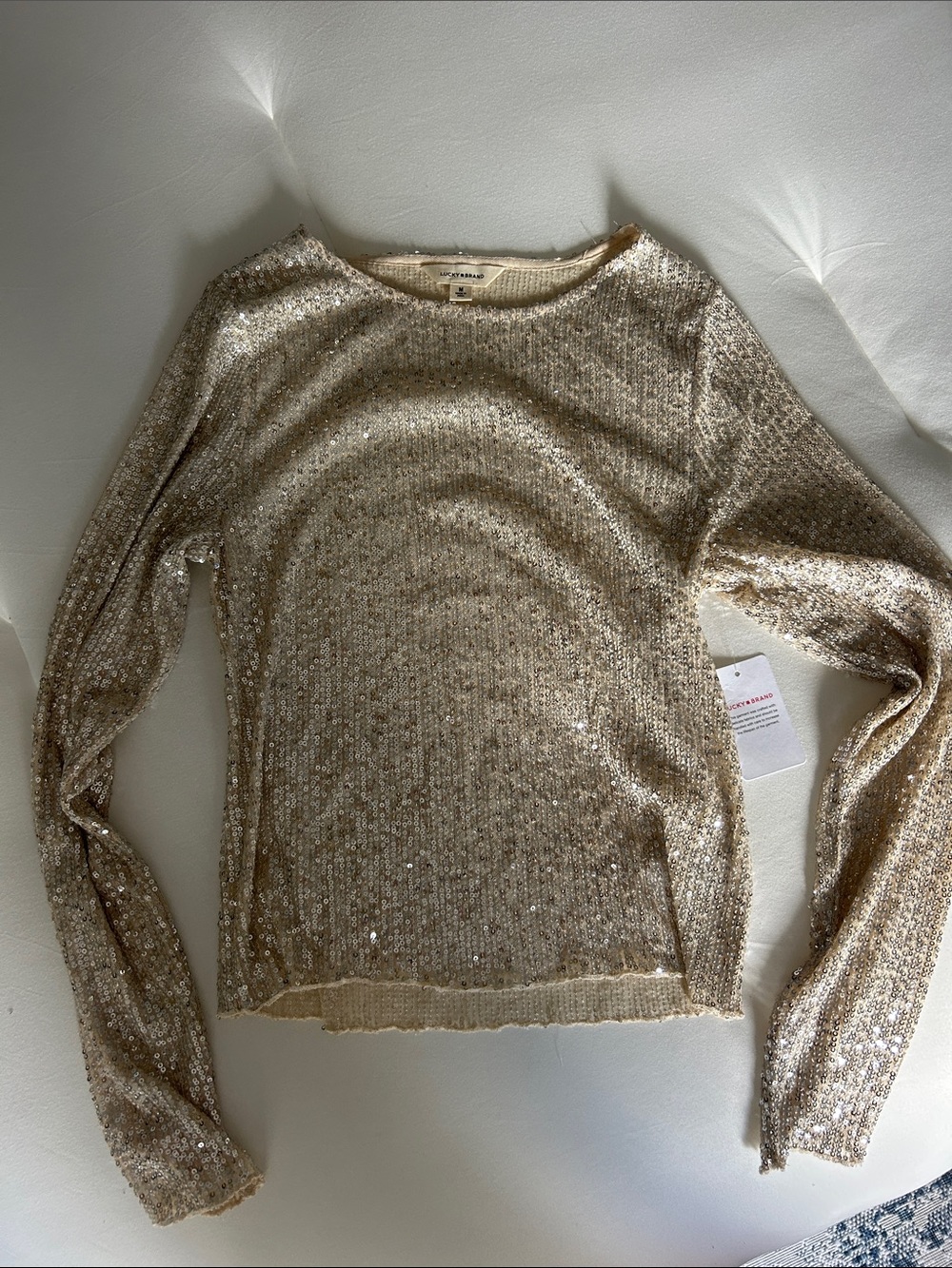 NWT Lucky Brand Champagne Sequin Long Sleeve Crewneck